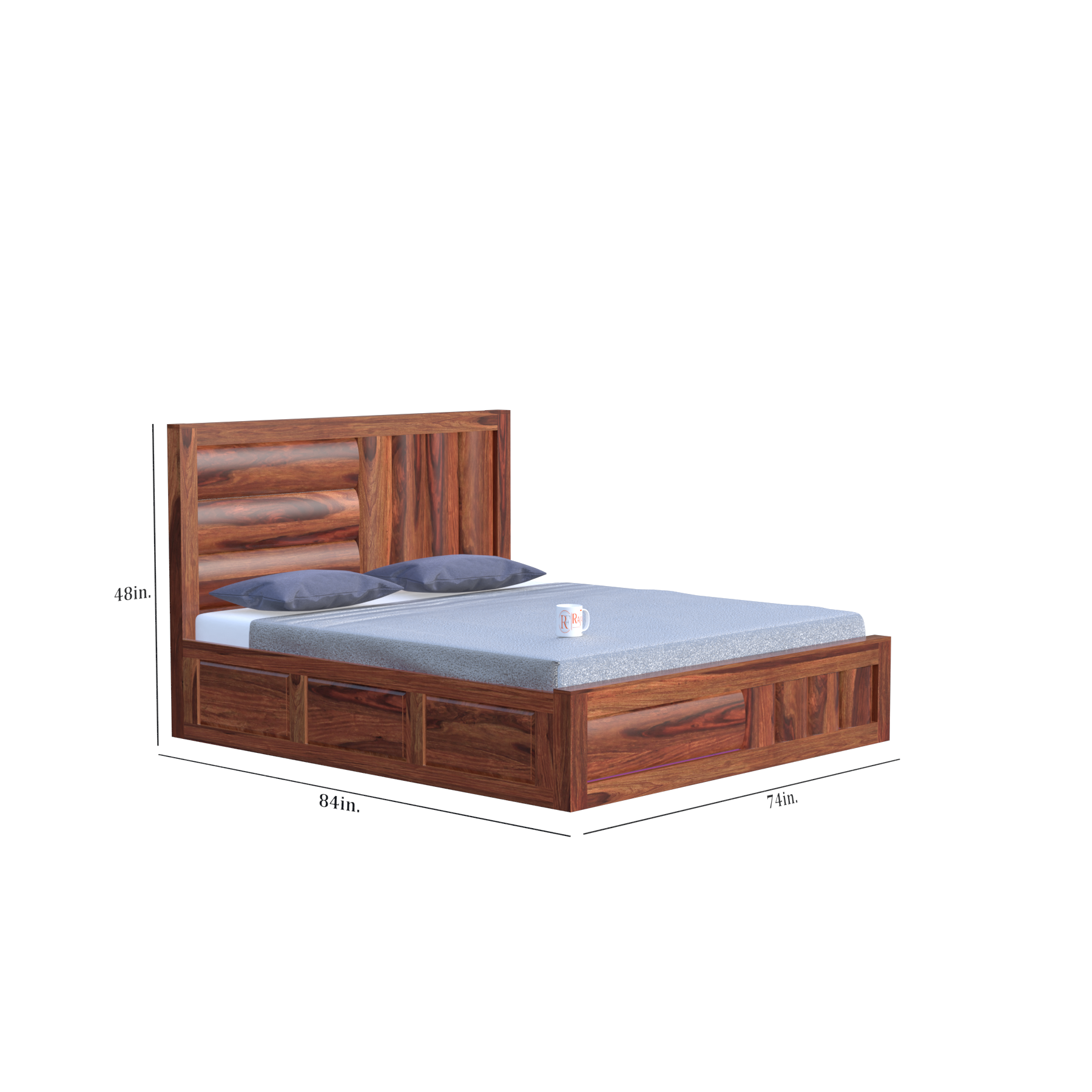 Solid Wood King Size Badi Niwar Double Bed with Box Storage in Natural Finish - Rajasthali Furniture 