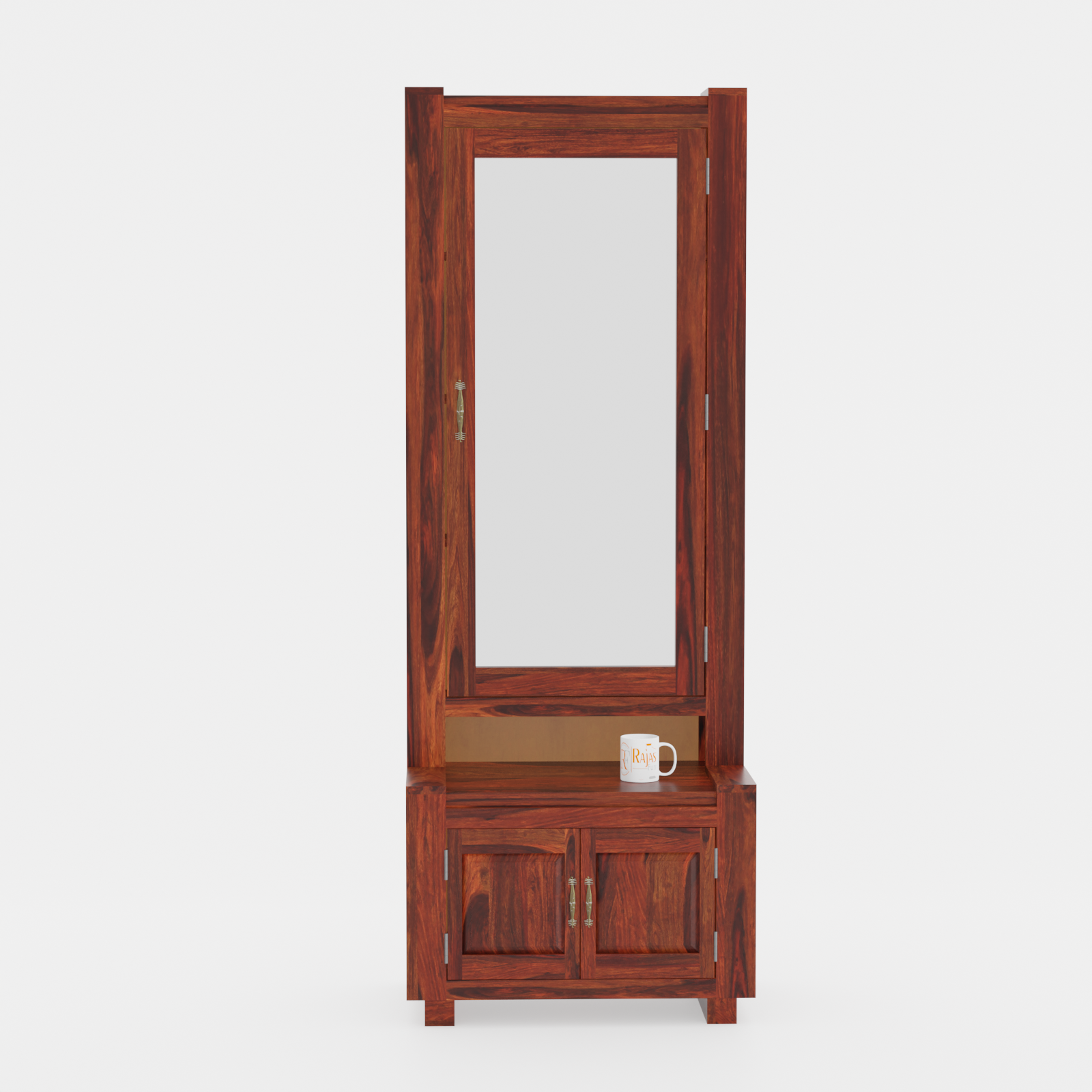 Two Door Panel Floor Mounted Wooden Dressing Table in Honey Oak Finish - Rajasthali Furniture 