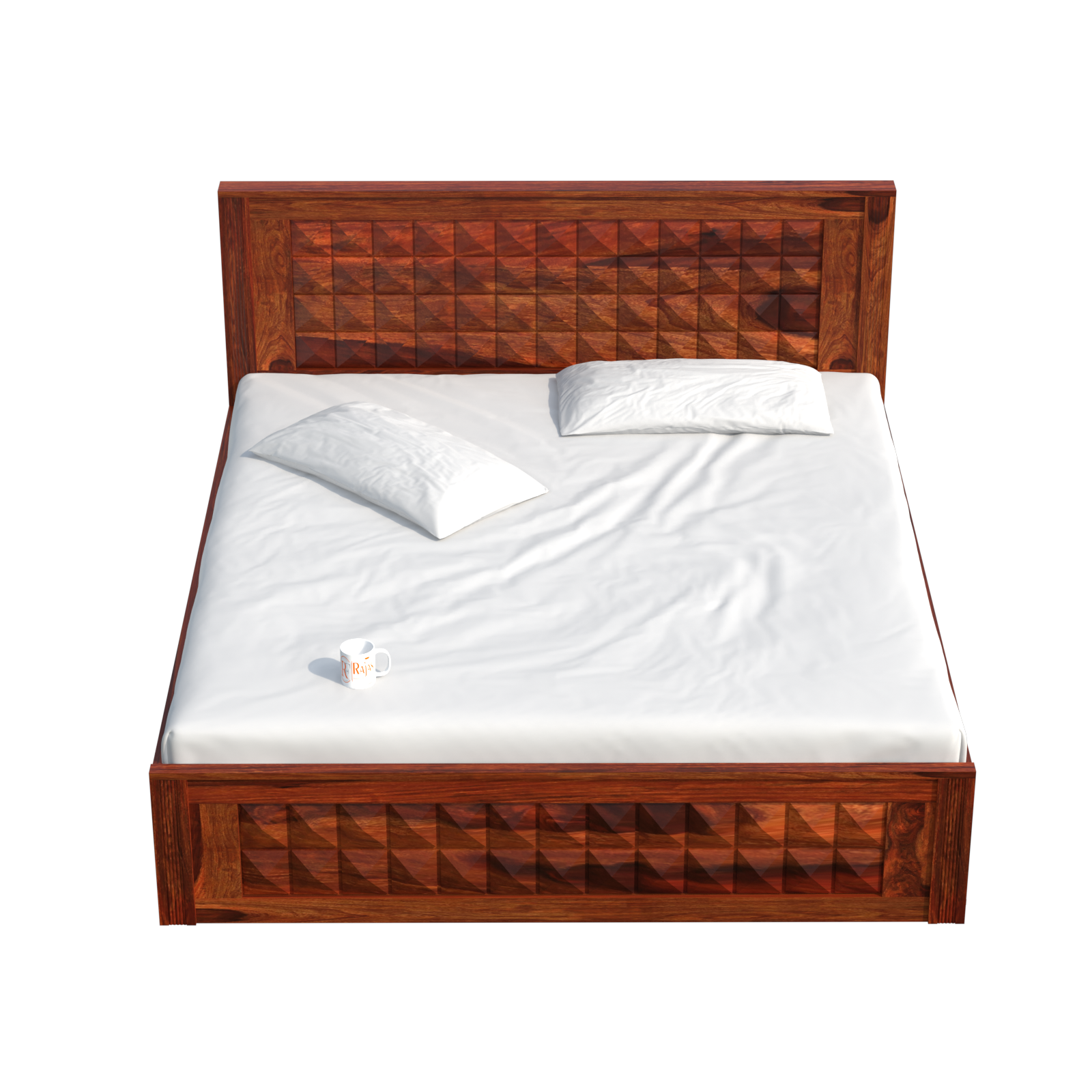 Vrij Solid Wood Double Queen Size Bed with Box Storage in Honey Oak Finish - Rajasthali Furniture 