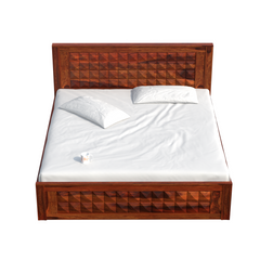Vrij Solid Wood Double Queen Size Bed with Box Storage in Honey Oak Finish