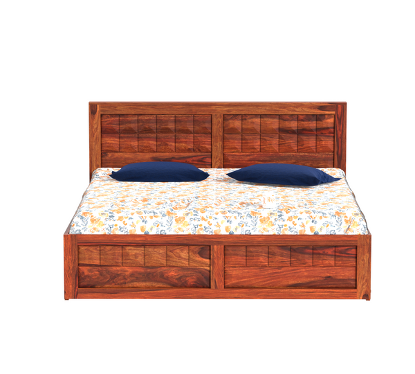 Olij Solid Wood Queen Size Double Bed with Box Storage in Honey Oak Finish - Rajasthali Furniture 