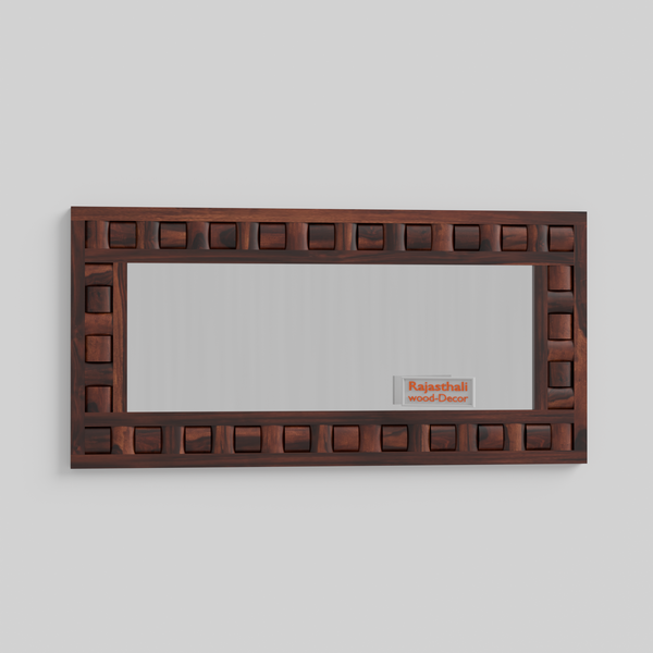 Doyle Wooden Niwar Design Wall Mirror cum Dresser Mirror for Bedroom or Washroom in Natural and Walnut Finish 58 inches - Rajasthali Furniture 