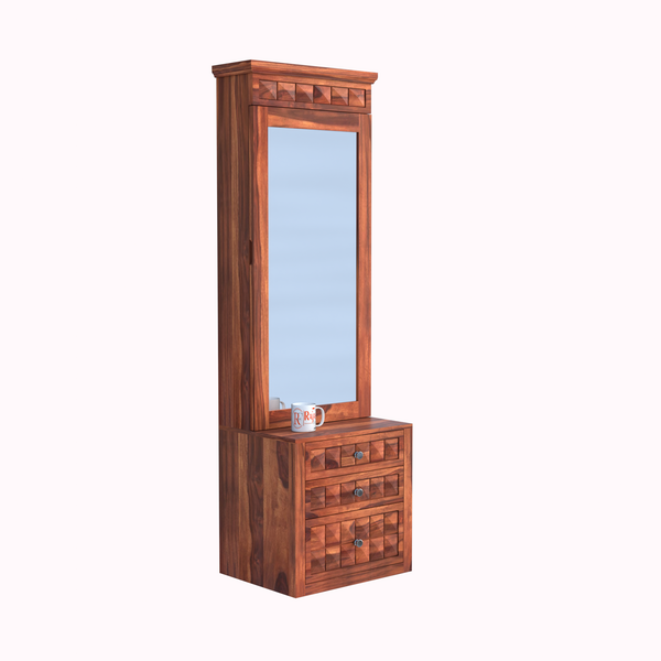 Wood Dressing Table with Mirror and Storage, Wooden Table, Drawer, Bedroom Furniture, Makeup Vanity Table, Honey Finish, Brown - Rajasthali Furniture 