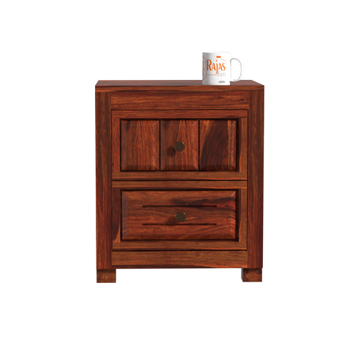 Kart Sheesham Wood Floor Mounted Bed Side Table/Nightstand in Honey Oak Finish - Rajasthali Furniture 