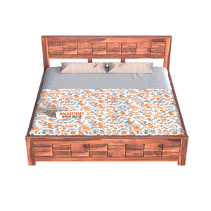 Solid Sheesham Wood King Size Bed with Headboard and Without Storage, Natural Finish - Rajasthali Furniture 