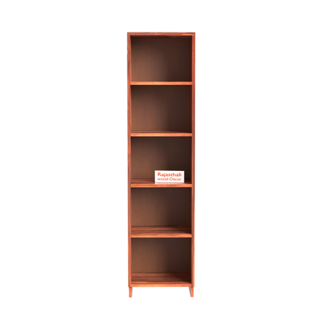 Sheesham Wood Open Book Cabinet with wooden 5 Shelves in Honey Oak and dark Color with Natural and Walnut Finish