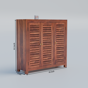 Haze Solid Wood Three Door One Drawer Shoe Rack in Honey Oak Finish - Rajasthali Furniture 