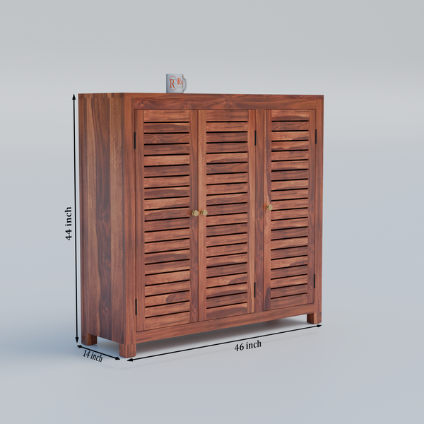 Haze Solid Wood Three Door One Drawer Shoe Rack in Honey Oak Finish - Rajasthali Furniture 
