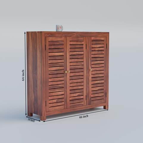 Haze Solid Wood Three Door One Drawer Shoe Rack in Honey Oak Finish