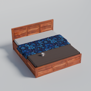 Solid Sheesham Wood King Size Bed with Headboard | Double Bed with Storage in Natural and Walnut Finish - Rajasthali Furniture 