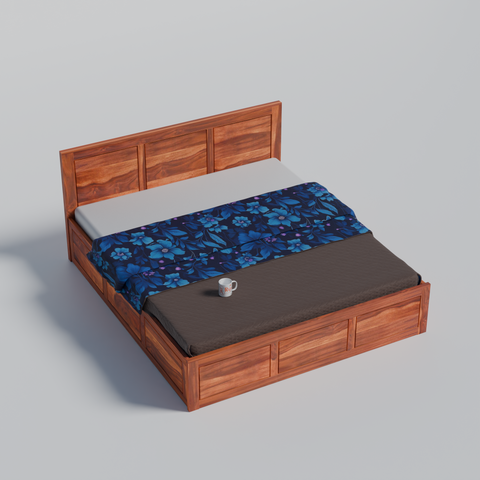 Solid Sheesham Wood King Size Bed with Headboard | Double Bed without Storage in Natural and Walnut Finish