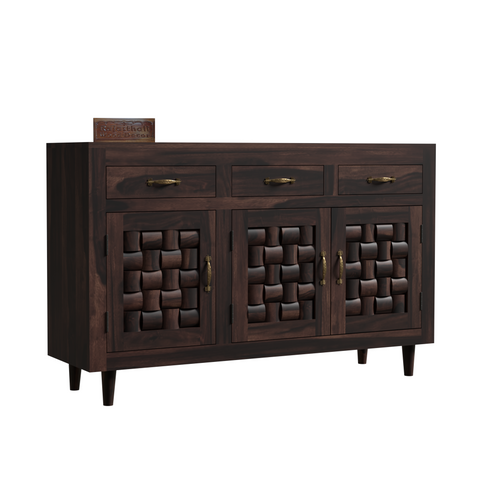 Wooden Sideboard Storage Cabinet with 3 Drawers and 3 Doors Storage Wooden Cabinet for Living Room in Walnut Finish