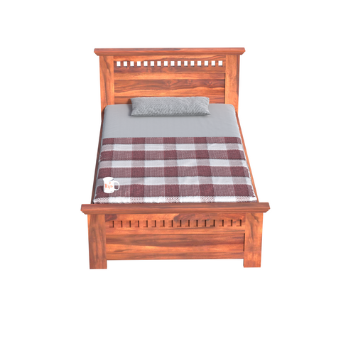 Wooden Single Bed with Block Design without storage for Bedrrom in Natural and Walnut Finish