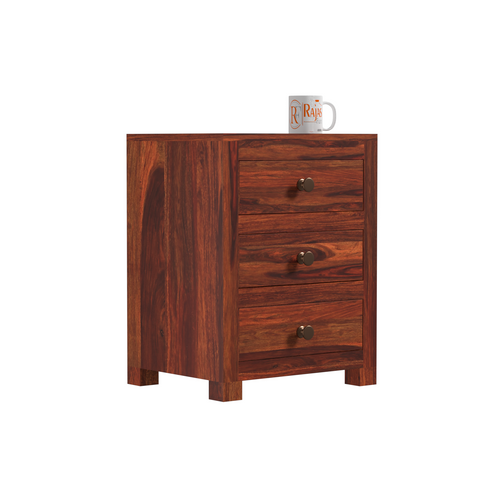 Sun Three Drawer Wooden Bed Side Table/Nightstand in Honey oak Finish - Rajasthali Furniture 