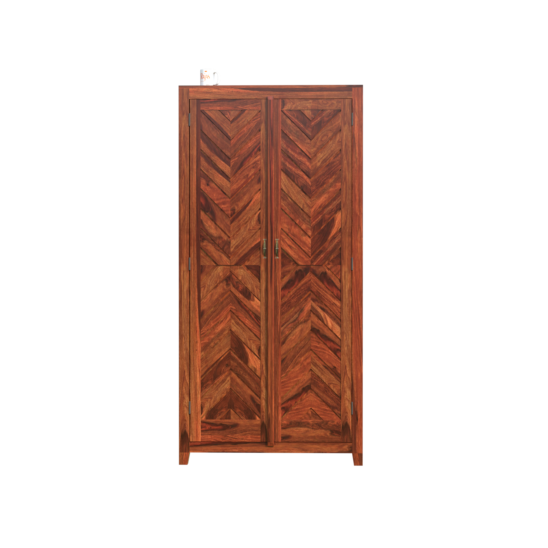 Solid Wood V Design Floor Mounted Wardrobe/ Almirah in Natural Finish - Rajasthali Furniture 