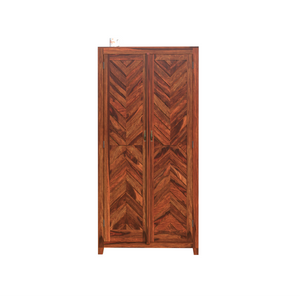 Solid Wood V Design Floor Mounted Wardrobe/ Almirah in Natural Finish - Rajasthali Furniture 