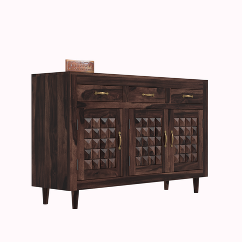 Wooden Sideboard Storage Cabinet with 3 Drawers and 3 Doors Storage Wooden Cabinet for Living Room in Walnut Finish