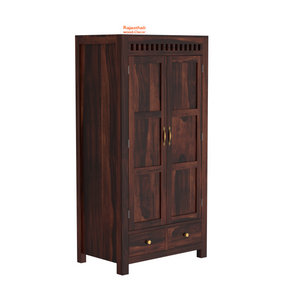Wooden Two Door and Two Drawer Sheesham Wood Almirah Wardrobe for Bedroom in Honey oak and Dark Color with Natural and Walnut Finish - Rajasthali Furniture 