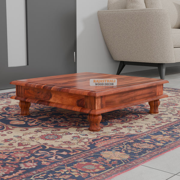 Wooden Pooja Chowki for Puja Room,Choki for Pooja Big Size, Natural Finish - Rajasthali Furniture 