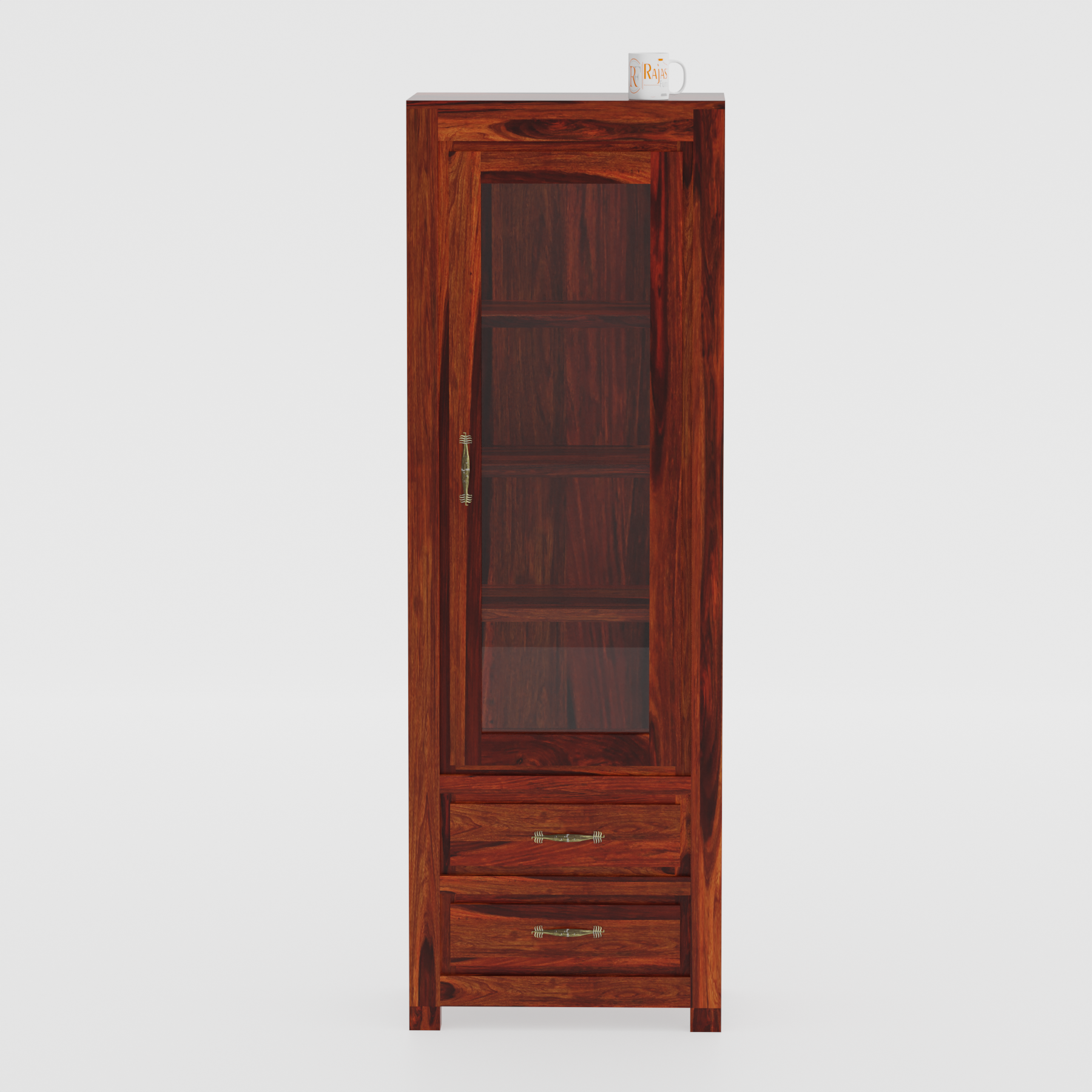 Brokloff Solid Wood Floor Mounted Glass Cabinet in Honey oak Finish - Rajasthali Furniture 