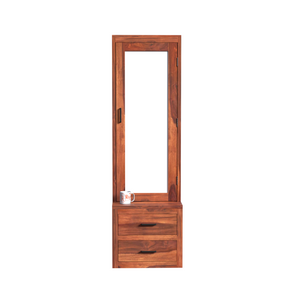 Two Drawer Wooden Dressing Table with Storage and Mirror Dressing Table in Honey Oak and walnut Color With Natural Finish - Rajasthali Furniture 