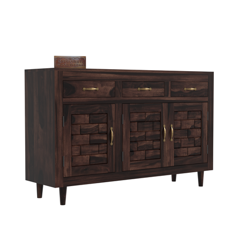 Wooden Sideboard Storage Cabinet with 3 Drawers and 3 Doors Storage Wooden Cabinet for Living Room in Walnut Finish