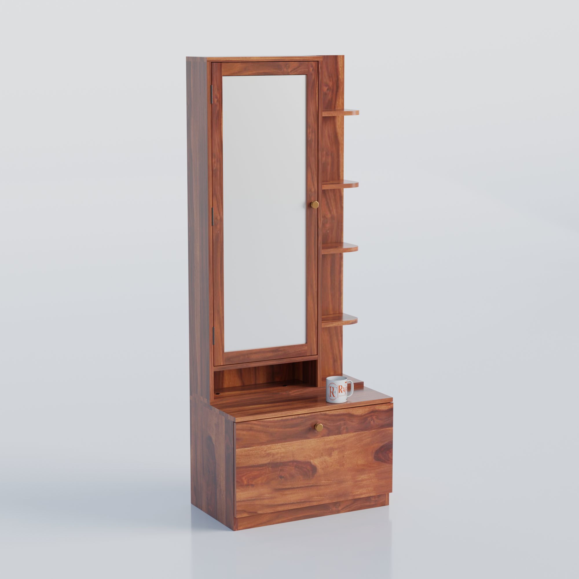Solid Sheesham Wood Dressing Table, Organizer Makeup Vanity with Mirror Storage Shelves for Bedroom - Rajasthali Furniture 