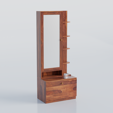 Solid Sheesham Wood Dressing Table, Organizer Makeup Vanity with Mirror Storage Shelves for Bedroom - Rajasthali Furniture 