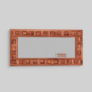 Doyle Wooden Niwar Design Wall Mirror cum Dresser Mirror for Bedroom or Washroom in Natural and Walnut Finish 58 inches - Rajasthali Furniture 