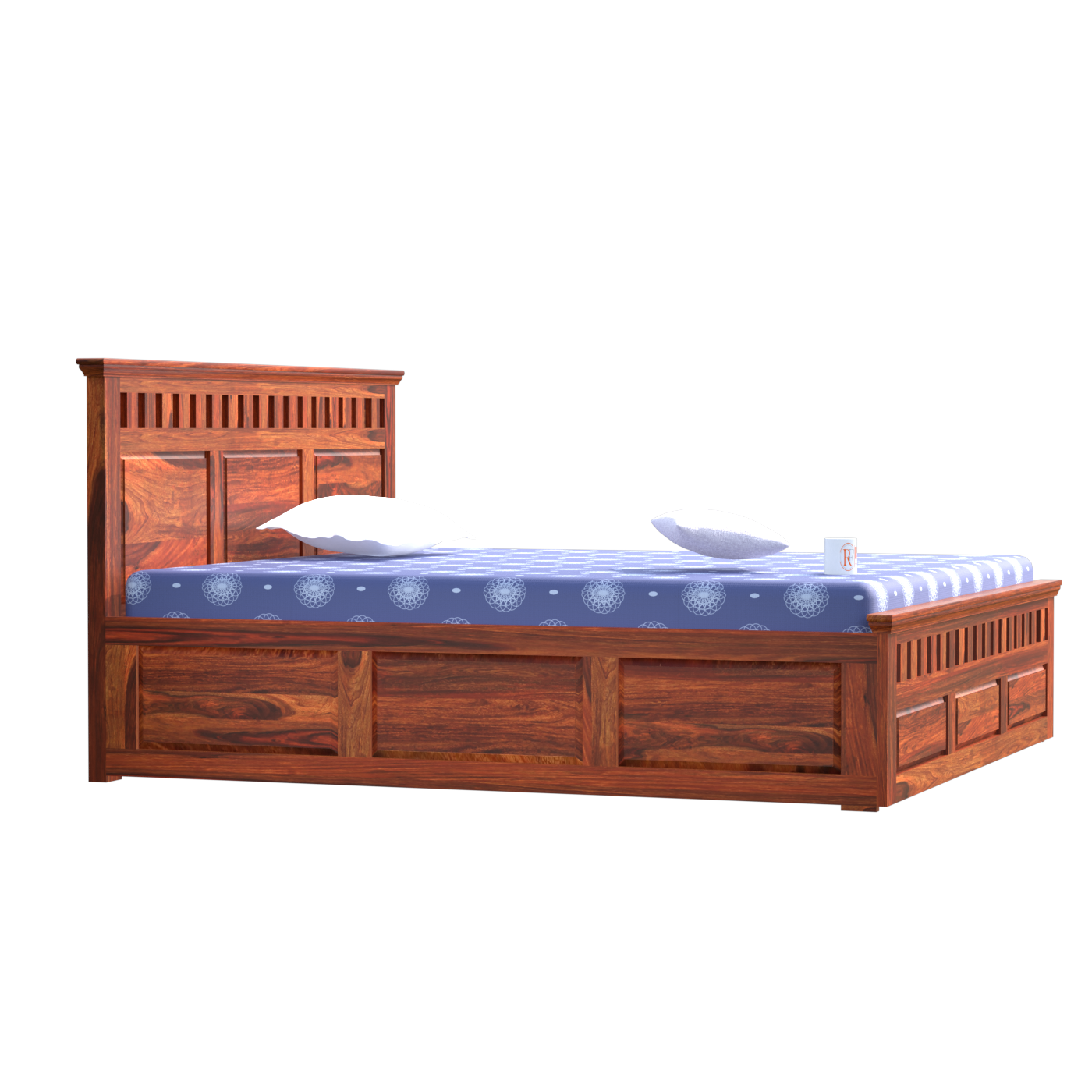 Malen Solid Wood Double Bed with Box Storage in Honey Oak Finish - Rajasthali Furniture 