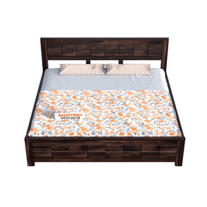 Solid Sheesham Wood King Size Bed with Headboard and Without Storage, Walnut Finish - Rajasthali Furniture 