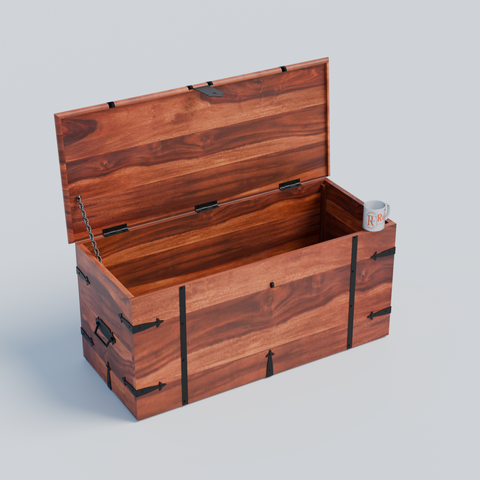 Pomona Solid wooden storage trunk Box for Home with Lock in natural and walnut finish