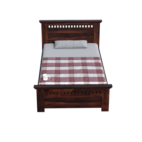 Wooden Single Bed with Block Design without storage for Bedrrom in Natural and Walnut Finish