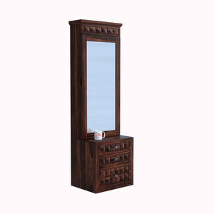 Wood Dressing Table with Mirror and Storage, Wooden Table, Drawer, Bedroom Furniture, Makeup Vanity Table, Honey Finish, Brown - Rajasthali Furniture 