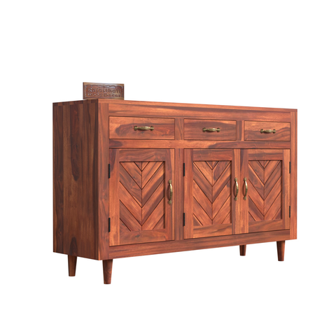 Wooden Sideboard Storage Cabinet with 3 Drawers and 3 Doors Storage Wooden Cabinet for Living Room in Natural Finish