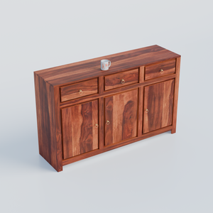 Wooden Side Cabinet with Wooden Doors, 3 Doors and 3 drawers Storage Unit in Natural Finish and walnut finish - Rajasthali Furniture 