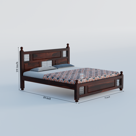 Solid Sheesham Wood King Size Bed with Headboard | Double Bed without Storage in Natural Finish | Double Bed for Bed room