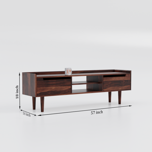 Solid Wood Two Door with one center wooden Shelf LCD cabinet with rustic legs in honey oak finish - Rajasthali Furniture 