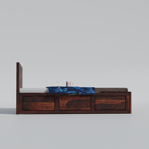 Solid Sheesham Wood King Size Bed with Headboard | Double Bed without Storage in Natural and Walnut Finish
