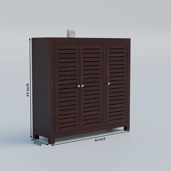 Haze Solid Wood Three Door One Drawer Shoe Rack in Honey Oak Finish - Rajasthali Furniture 