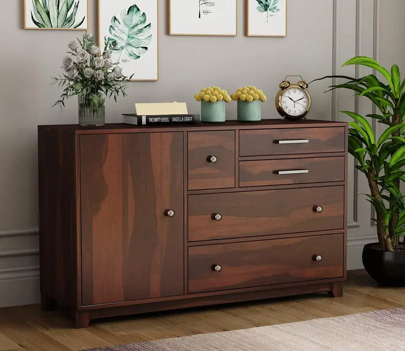 Sheesham Wood SideBoard | 4 Drawer + 2 Door | Almirah For Living & Home Area Solid Wood SideBoard (Finish Color - Walnut, Pre-assembled)