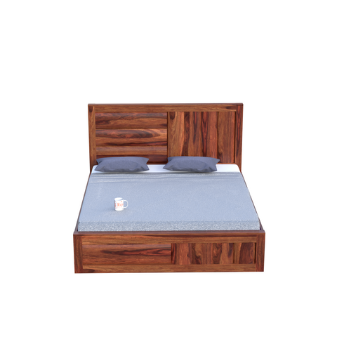 Solid Wood King Size Badi Niwar Double Bed with Box Storage in Natural Finish - Rajasthali Furniture 