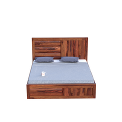 Solid Wood King Size Badi Niwar Double Bed with Box Storage in Natural Finish