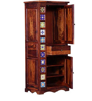 Solid Sheesam Wood Wardrobe, Almirah for Storage, Sturdy Wardrobe, Kitchen Cupboard, Foldable Storage Organizer, Closet for Living Room, Laundry Room - Honey Oak Finish