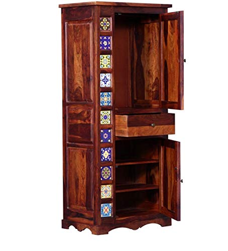 Solid Sheesam Wood Wardrobe, Almirah for Storage, Sturdy Wardrobe, Kitchen Cupboard, Foldable Storage Organizer, Closet for Living Room, Laundry Room - Honey Oak Finish