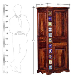 Solid Sheesam Wood Wardrobe, Almirah for Storage, Sturdy Wardrobe, Kitchen Cupboard, Foldable Storage Organizer, Closet for Living Room, Laundry Room - Honey Oak Finish
