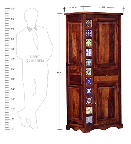 Solid Sheesam Wood Wardrobe, Almirah for Storage, Sturdy Wardrobe, Kitchen Cupboard, Foldable Storage Organizer, Closet for Living Room, Laundry Room - Honey Oak Finish