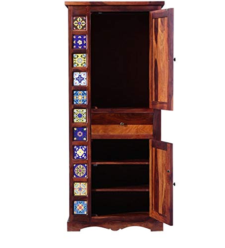 Solid Sheesam Wood Wardrobe, Almirah for Storage, Sturdy Wardrobe, Kitchen Cupboard, Foldable Storage Organizer, Closet for Living Room, Laundry Room - Honey Oak Finish