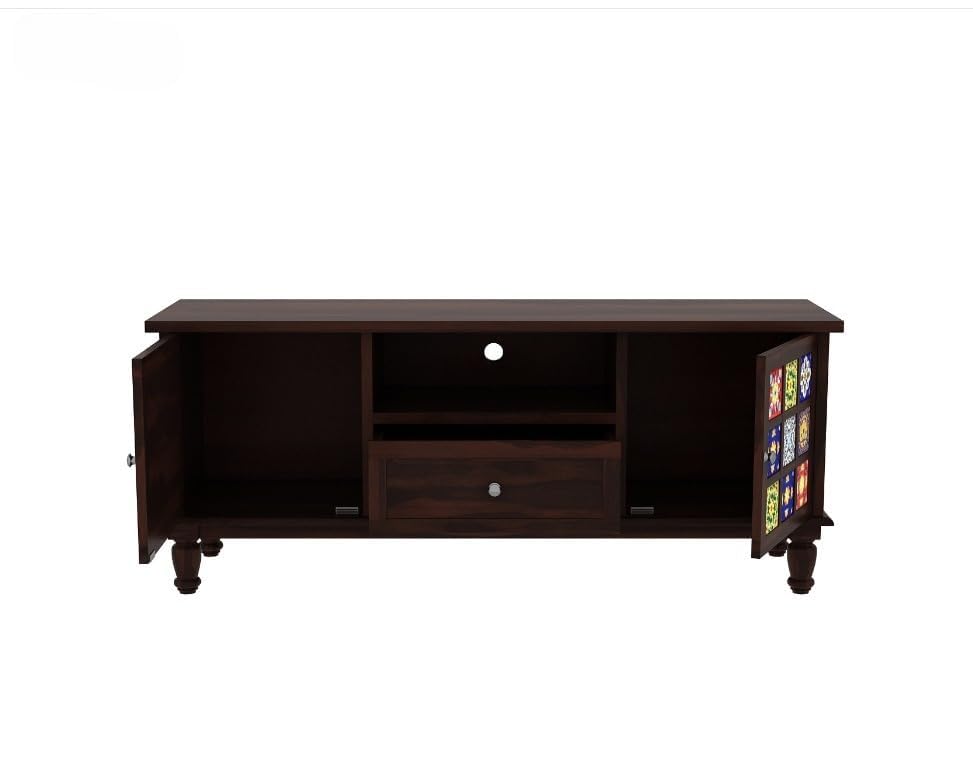 Wooden Tv Unit 1 Drawer 2 Door Cabinet | Solid Sheesham Wood Entertainment Tv Unit for Living Room | - Rajasthali Furniture 