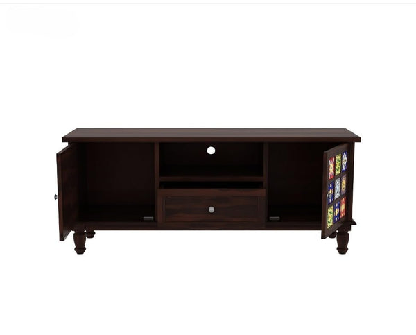 Wooden Tv Unit 1 Drawer 2 Door Cabinet | Solid Sheesham Wood Entertainment Tv Unit for Living Room | - Rajasthali Furniture 